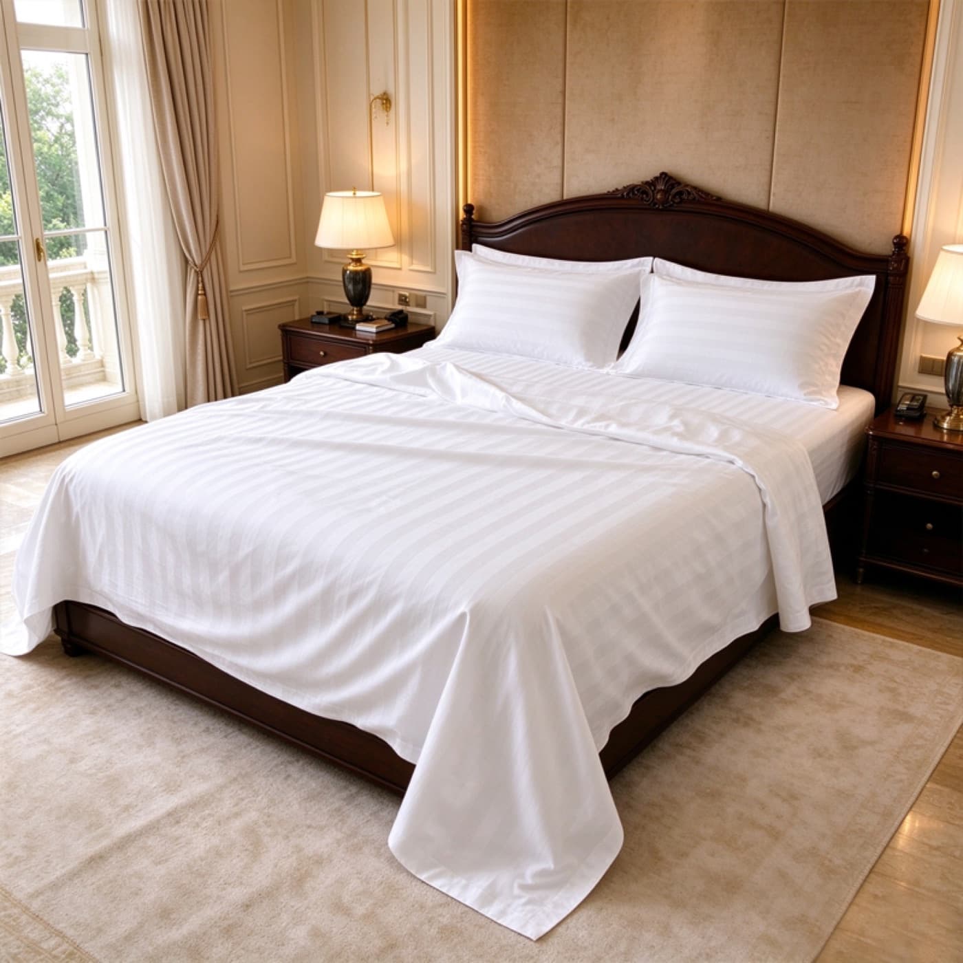 Meelaude Duurzame witte 3cm satijnstreep beddengoed 60s*40s vierdelige set