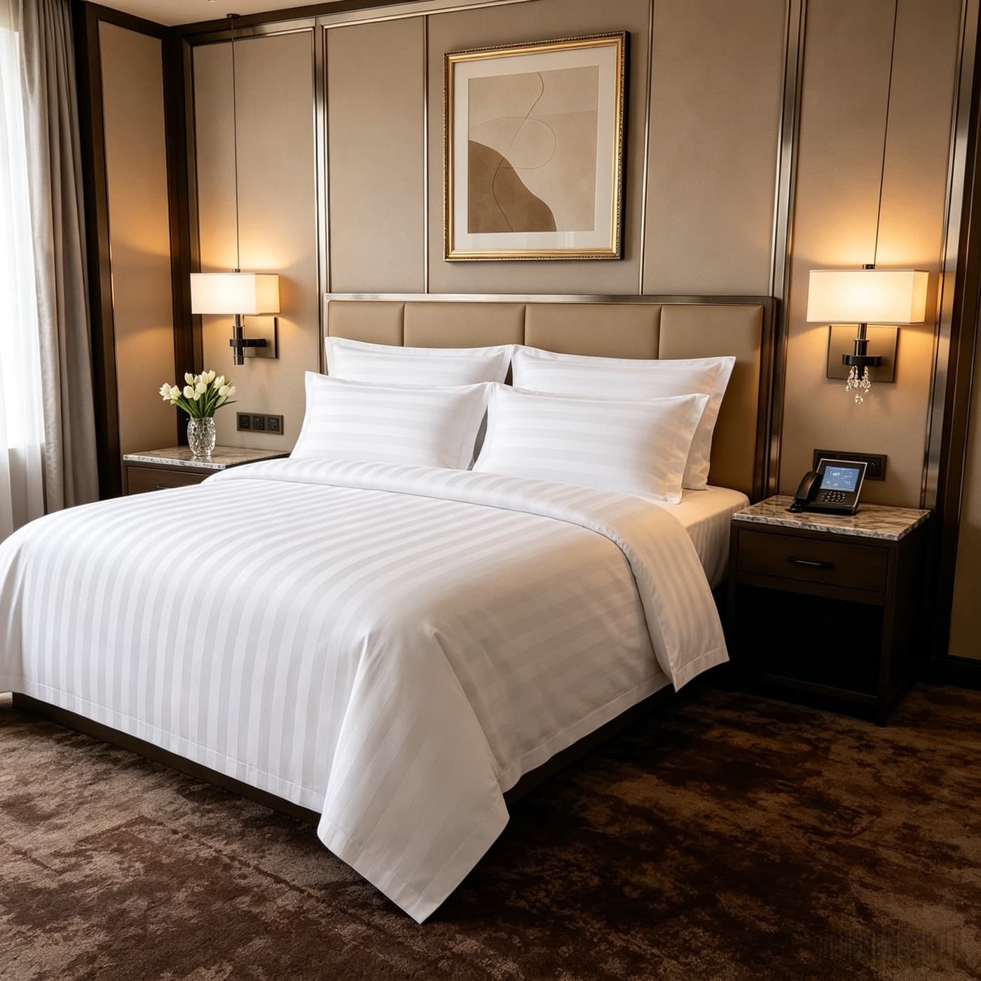 Meelaude Premium 380tc beddengoed wit 3cm satijnstreep vierdelige set